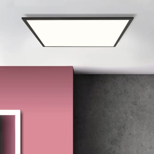 Lightbox LED Panel Deckenleuchte - Aufbaupaneel mit neutralweißem Lichtfarbe (4000 Kelvin) - 60 x 60 cm - flächiges Licht - max. 40 W - Helligkeit 4000 lm - aus Metall/Kunststoff in Sand Schwarz von Lightbox