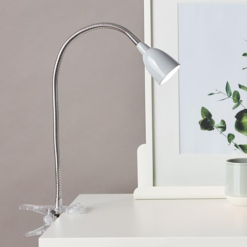 Lightbox LED Schreibtischlampe - 38 cm Höhe - Basic Klemmleuchte mit Kippschalter & einstellbarem Flexarm - für das Büro - 2,4 W - 250 lm - 3000 K - aus Metall/Kunststoff - in Eisen/Titan von Lightbox