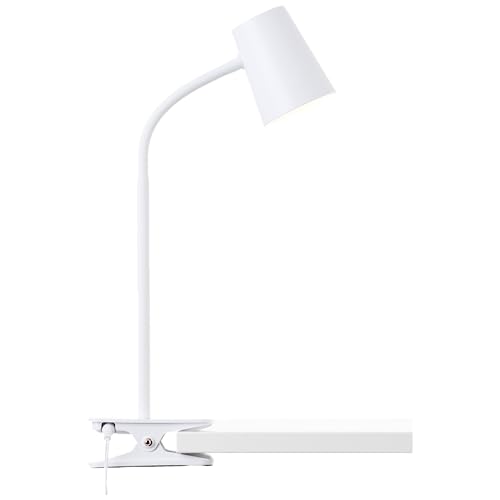 Lightbox LED Schreibtischlampe - 42 cm Höhe - flexible Klemmleuchte mit 3 Stufen Touchdimmer (max. 580 lm) & einstellbarerm Flexarm - Lichtfarbe: 3000 K - aus Kunststoff/Metall - in Weiß von Lightbox