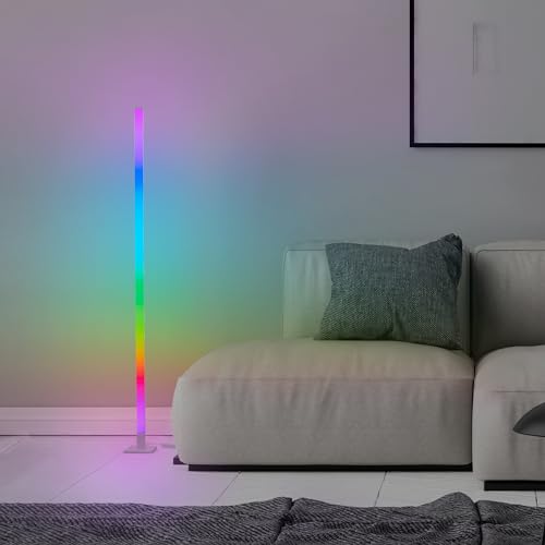 Lightbox RGB-LED Stehlampe | 150 cm Höhe | dimmbare Standleuchte mit Musiksensor & Fernbedienung & RGB-Frontlight | max. 125 lm | integiertes LED | aus Aluminium/Kunststoff in Weiß von Lightbox
