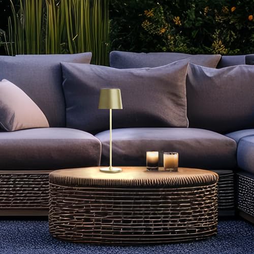 Lightbox LED Tischlampe für Innen & Außen | 37 cm / 23 cm Höhe, Ø 10 cm | goldfarbene Outdoor Tischleuchte mit Touch-Dimmer | mobil/kabellos/portable | per USB aufladbar/Akku | 310 lm & 3000 K von Lightbox