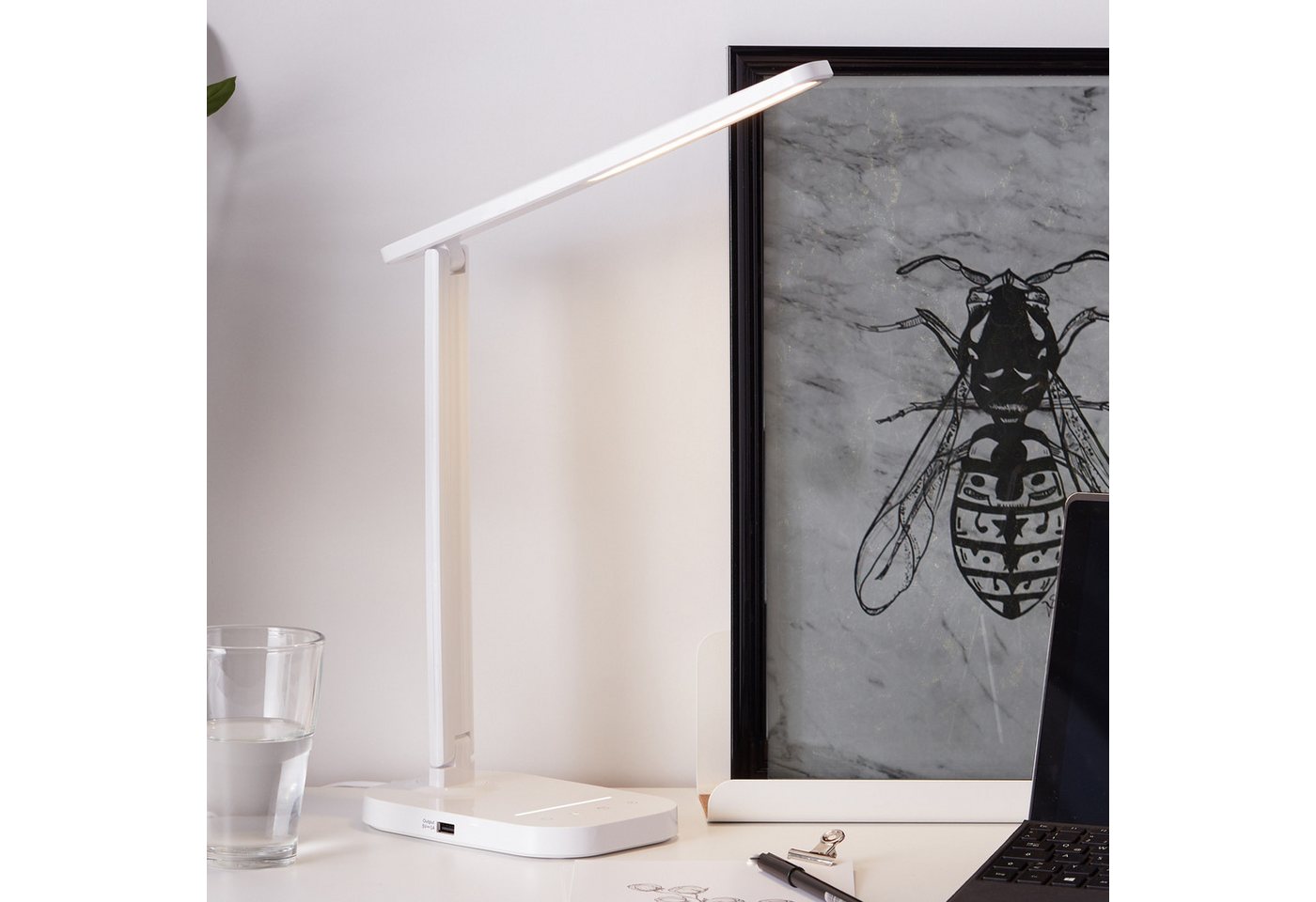 Lightbox LED Tischleuchte, Dimmfunktion, LED fest integriert, warmweiß - kaltweiß, LED Tischlampe, 33,3 cm Höhe, 6 W, 450 lm, Arm schwenkbar, weiß von Lightbox