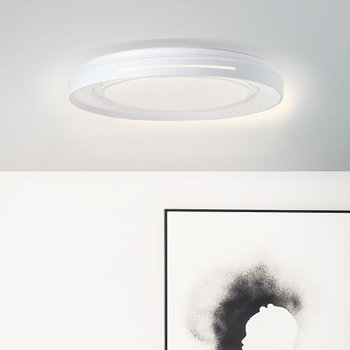 Lightbox LED Wand- & Deckenlampe mit CCT & Nachtlicht- Ø 49 cm - zeitlose Deckenleuchte - dimmbar per Fernbedienung - 3000-6500 K - max. 2900 lm - aus Metall/Kunststoff - in Weiß/Chromfarben von Lightbox