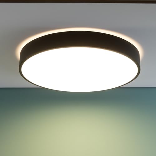 Lightbox LED Wand- & Deckenlampe mit Fernbedienung & CCT (3000-6000K) & Nachtlicht & Timer | Ø 50 cm | Büro-Deckenleuchte | LED integriert (60W) | 4800 lm | aus Metall/Kunststoff in Weiß/Schwarz von Lightbox