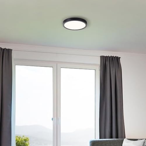 Lightbox LED Wand- & Deckenleuchte | Ø 27,5cm - Höhe 3 cm | 1900 Lumen - 4000 Kelvin | IP44 - spritzwassergeschützt | Ideal für Bad und Feuchträume | Modernes Design | aus Kunststoff in Schwarz von Lightbox