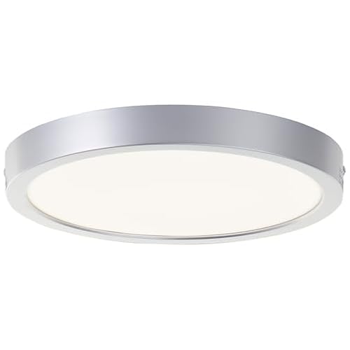 Lightbox LED Wand- & Deckenleuchte | Ø 27,5cm - Höhe 3 cm | 1900 Lumen - 4000 Kelvin | IP44 - spritzwassergeschützt | Ideal für Bad und Feuchträume | Modernes Design | aus Kunststoff in Silberfarben von Lightbox