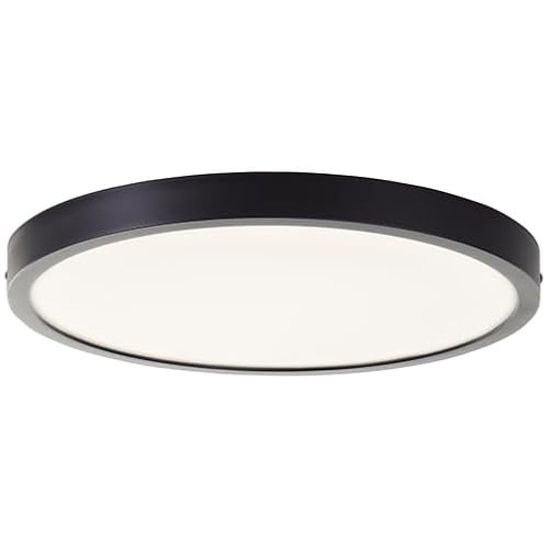 Lightbox LED Wand- & Deckenleuchte | Ø 37,5cm - Höhe 3 cm | 2900 Lumen - 4000 Kelvin | IP44 - spritzwassergeschützt | Ideal für Bad und Feuchträume | Modernes Design | aus Kunststoff in Schwarz von Lightbox