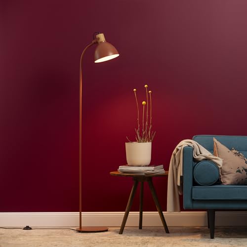 Lightbox Leselampe | 1,5 m Höhe | skandinavische Stehleuchte mit schwenkbarem Kopf & praktischem Fußschalter | E27 Fassung | aus Metall/Holz vom Kautschukbaum in Rot/Hell-Braun von Lightbox