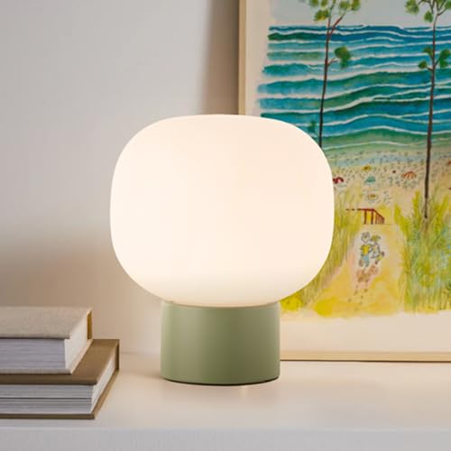 Lightbox Nacht-Tischlampe | Ø 17 cm | Tischleuchte mit Wipp-Schalter & matt weißem Glas Lampen-Schirm | E14 Fassung | Schlafzimmer-Lese-Lampe aus Metall/Glas in Matt Grün von Lightbox