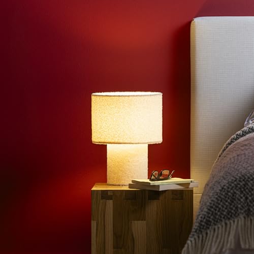 Lightbox Nacht-Tischlampe | Ø 23 cm, 30 cm Höhe | Tischleuchte mit Wipp-Schalter & hochwertigem Teddy-Stoff | E27 Fassung | flauschige Schlafzimmer-Lese-Lampe aus Metall/Textil in Beige von Lightbox