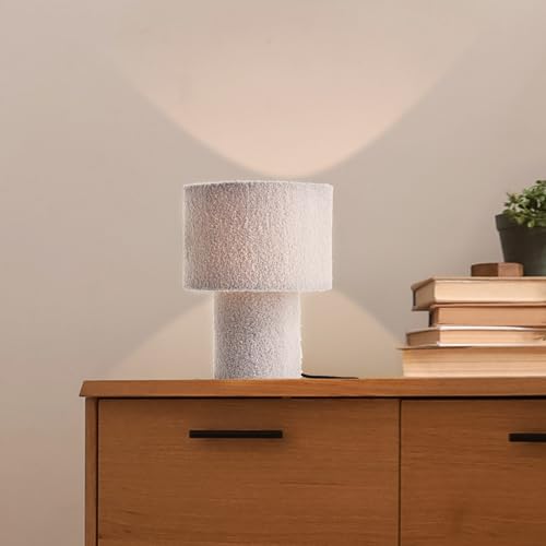 Lightbox Nacht-Tischlampe | Ø 23 cm, 30 cm Höhe | Tischleuchte mit Wipp-Schalter & hochwertigem Teddy-Stoff | E27 Fassung | flauschige Schlafzimmer-Lese-Lampe aus Metall/Textil in Grau von Lightbox