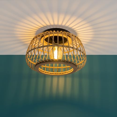 Lightbox Nature Deckenlampe - dekorative Rattan Deckenleuchte - 40 cm Durchmesser - für Wohn- und Schlafzimmer - E27 Fassung - max. 40 W - Metall/Rattan - in Schwarz/Naturfarben von Lightbox