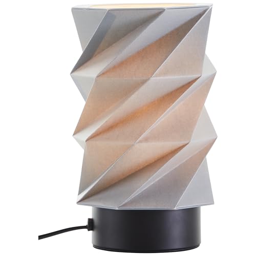 Lightbox Origami Tischlampe in Japandi Stil | 22 cm Höhe, Ø 14 cm | Nachttischleuchte mit grauem Papier Schirm | E27 Fassung | Schlafzimmer | aus Papier/Metall in Grau/Schwarz von Lightbox
