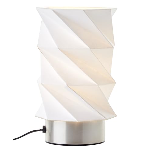 Lightbox Origami Tischlampe in Japandi Stil | 22 cm Höhe, Ø 14 cm | Nachttischleuchte mit weißem Papier Schirm | E27 Fassung | Schlafzimmer | aus Papier/Metall in Weiß/Eisen von Lightbox