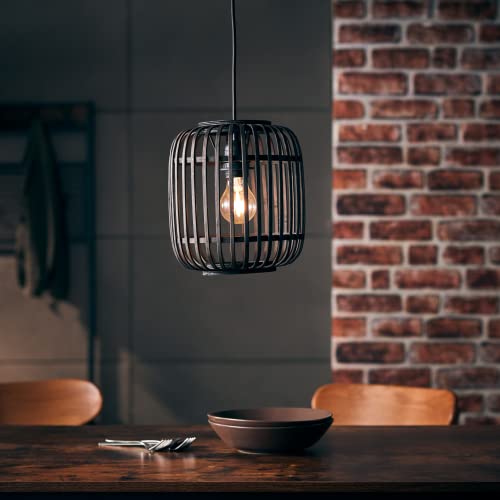 Lightbox Pendelleuchte, Hängeleuchte aus echtem Rattan, 1x E27 max. 40 Watt aus Metall/Rattan in holz dunkel/schwarz von Lightbox