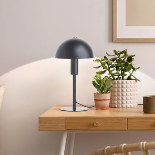 Lightbox Pilz-Tischlampe | 27 cm Höhe, Ø 15 cm | Home Office Schreibtischlampe mit Schalter | Mini LED Lampe (E14 Fassung) als Nachttischlampe, Büro & Schreibtisch Zubehör | aus Metall in Matt Schwarz von Lightbox