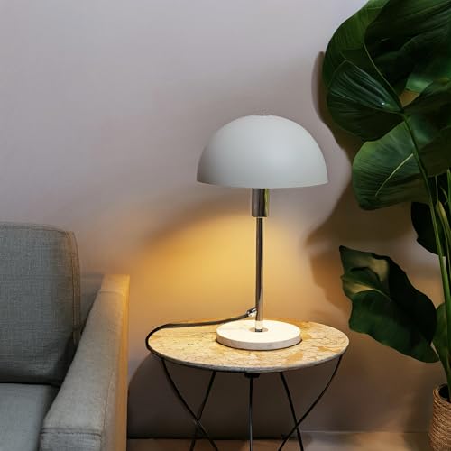 Lightbox Pilz-Tischlampe | 36 cm Höhe, Ø 20 cm | Home Office Schreibtischlampe mit Schalter & Standfuß aus Travertine Stein | als Nachttischlampe, Büro Zubehör | aus Metall in Schwarz/Silberfarben von Lightbox