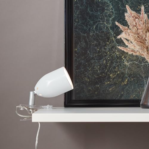 Lightbox Retro LED Klemmlampe mit schwenkbarem Kopf & Kippschalter - in Weiß - einstellbarer Tischstrahler - 11 x 17 cm - inkl. wechselbarem LED - 300 lm, 3000 K - aus Metall/Kunststoff von Lightbox