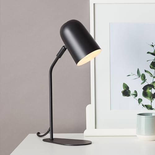 Lightbox Retro Schreibtischlampe mit schwenkbarem Kopf & Kippschalter - in Samt Schwarz - einstellbare Tischleuchte für das Büro - 38 x 10 x 22 cm - E14, max. 25 W - aus Metall von Lightbox