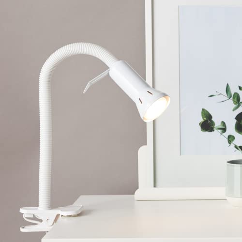 Lightbox Schreibtischlampe mit einstellbaren Flex-Armen und Kippschalter - 34 cm Höhe - flexible weiße Klemmleuchte - als Arbeits- oder Leselicht - E14 Fassung, max. 40 W - aus Metall/Kunststoff von Lightbox