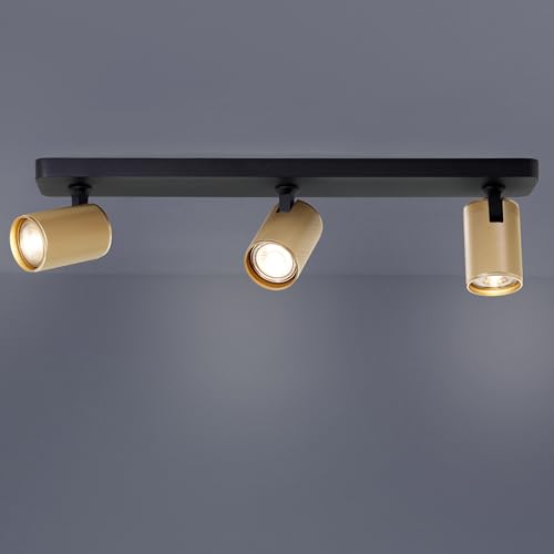 Lightbox Spotbalken mit schwenkbaren Köpfen - in Goldfarben - inkl. LEDs - 345 lm - 3000 K - glamouröser Deckenstrahler - 12 x 53 x 9 cm - aus Aluminium - in Sand Schwarz/Matt Goldfarben von Lightbox
