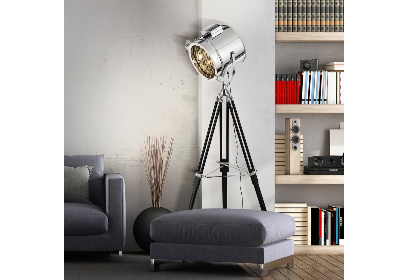 Lightbox Stehlampe, ohne Leuchtmittel, Dreibein-Lampe, schwenkbarer Strahler, E27, mit Stativ 1,7 m, Ø 84 cm von Lightbox