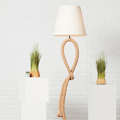 Lightbox Stehlampe mit Fußschalter - Standleuchte im Natural Stil - 175 cm Höhe - Ø 40 cm - E27 Fassung - max. 40 W - aus Seil/Textil/Metall in Naturfarben/Weiß von Lightbox