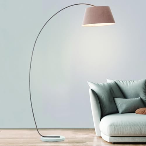 Lightbox Stehlampe mit dekorativen Stoff-Schirm - 196 cm Höhe x 50 cm Breite - Bogen Standleuchte mit Fußschalter und schwenkbarem Kopf - E27 Fassung max. 60 W - aus Beton/Metall/Textil - in Taupe von Lightbox
