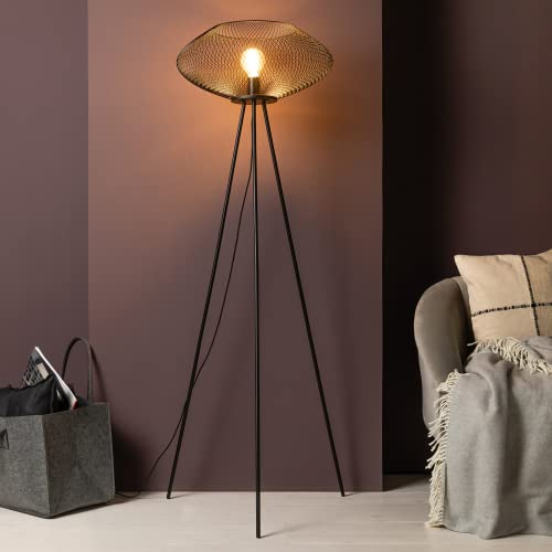 Dreibein Stehlampe mit stylischem Draht Schirm und Fußschalter - Industrial Stehleuchte in Modernem Look - Dreibeinlampe in Metall Optik für E27 Leuchtmittel - Farbe Schwarz Höhe 1,5 m von Lightbox