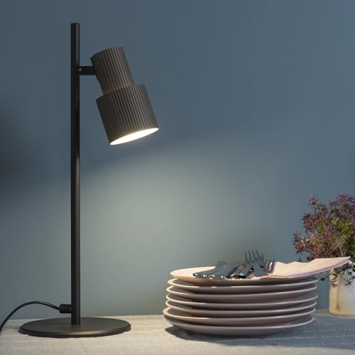 Lightbox Tischlampe | 41 cm Höhe | Tisch-Strahler mit schwenkbarem Spot | Tischleuchte mit GU10 LED Fassung & geriffeltem Lampenschirm | moderne Lampe für Schreibtisch (Kabel-gebunden) von Lightbox