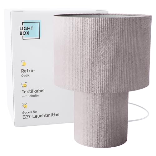 Lightbox Tischlampe | Retro Lampe in Vintage Cord Stoff in Beige/Alt-Rosa | 70er Jahre Tischleuchte mit E27 LED Fassung | Kleine Deko Lampe für Wohnzimmer oder Schreibtisch (Kabel-gebunden) von Lightbox