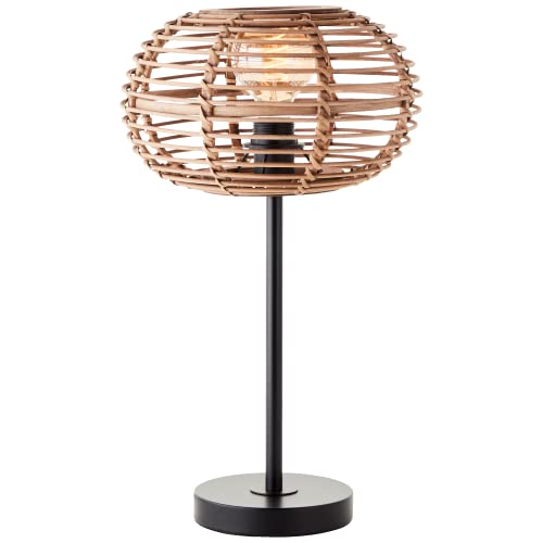 Lightbox Tischlampe im Boho Stil - Tischleuchte mit Bambus Schirm und Schalter - E27 Fassung - max. 40 W - 49 cm Höhe & 28 cm Durchmesser - aus Metall/Bambus in Schwarz matt/Rattanfarben von Lightbox