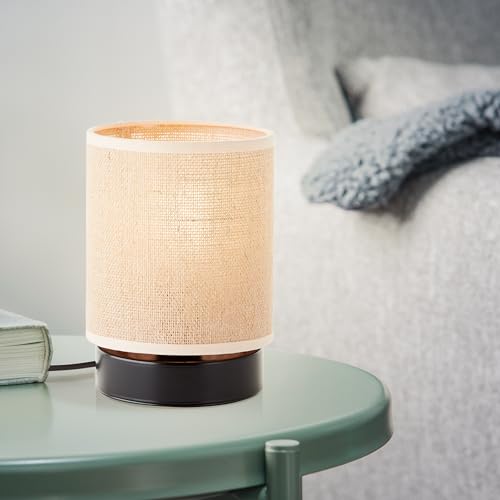 Lightbox Tischlampe im Nature Stil - Boho Tischleuchte mit Schalter - 20 cm Höhe - Ø 13 cm - E27 Fassung - max. 40 W - aus Metall/Textil - in Schwarz/Beige von Lightbox