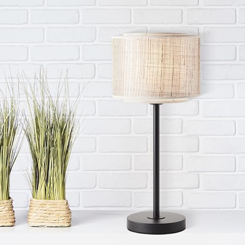 Lightbox Tischlampe im Nature Stil - Boho Tischleuchte mit Schalter - 48 cm Höhe - Ø 22 cm - E27 Fassung - max. 42 W - aus Metall/Textil/Papier - in Schwarz/Beige von Lightbox