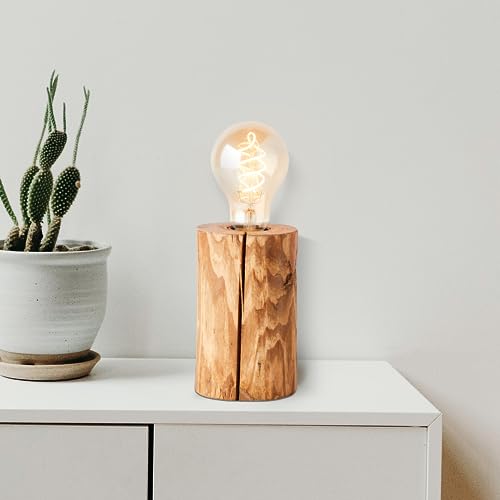 Lightbox Tischlampe mit 15 cm Höhe - Boho Tischleuchte mit Schalter - 15 cm Höhe - Ø 10 cm - E27 Fassung - max. 25 W - aus Holz - in gebeiztem Kiefer/Braun von Lightbox