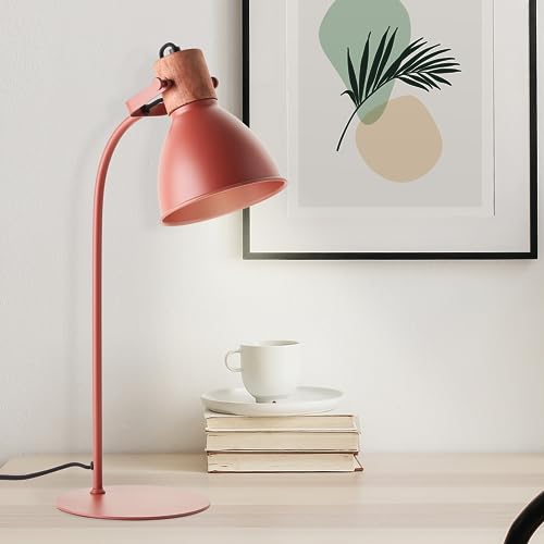 Lightbox Tischlampe mit 52 cm Höhe - skandinavische Tischleuchte mit schwenkbarem Kopf - Schalter - E27 Fassung - max. 40 W - aus Metall/Holz aus Kautschukbaum - in rot/braun von Lightbox