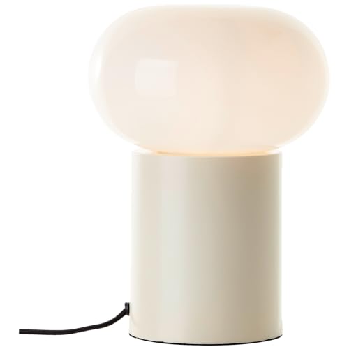 Lightbox Tischlampe mit weißem Glas & Kippschalter - in Beige - skandinavische Tischleuchte für das Schlafzimmer - 27 cm Höhe - E27, max. 25 W - aus Glas/Metall von Lightbox