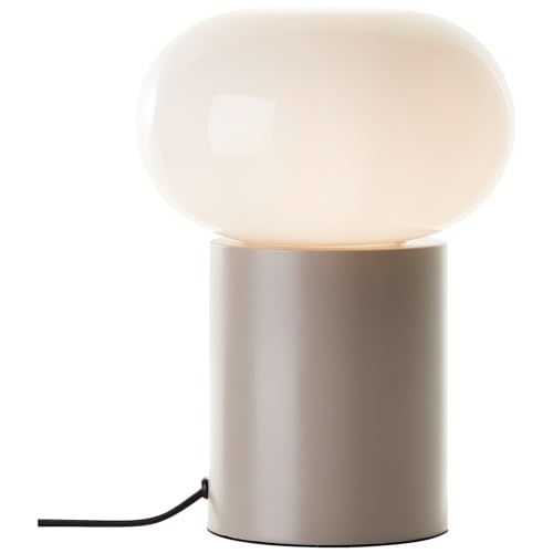 Lightbox Tischlampe mit weißem Glas & Kippschalter - in Taupe - skandinavische Tischleuchte für das Schlafzimmer - 27 cm Höhe - E27, max. 25 W - aus Glas/Metall von Lightbox