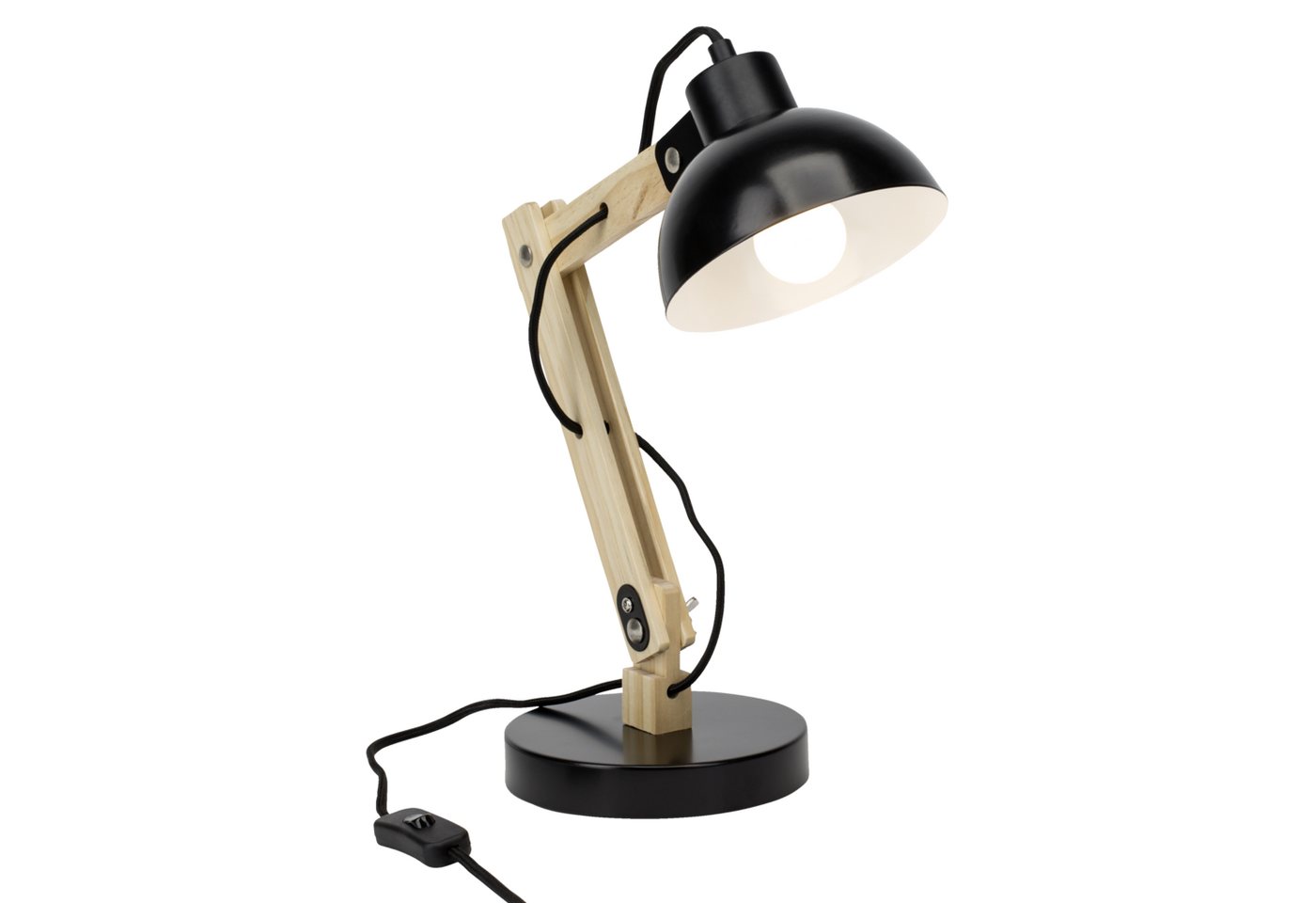 Lightbox Tischleuchte, ohne Leuchtmittel, Schreibtischlampe, flexibel einstellbar, 42 cm Höhe, Metall / Holz von Lightbox
