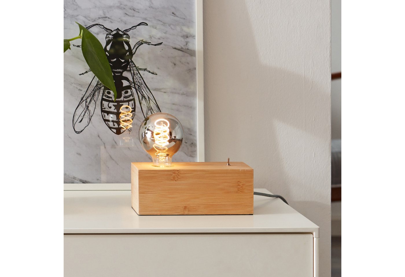 Lightbox Tischleuchte, ohne Leuchtmittel, Tischlampe, Schalter, 8 x 20x 10 cm Höhe, E27, max. 40 W, Bambus/Holz von Lightbox