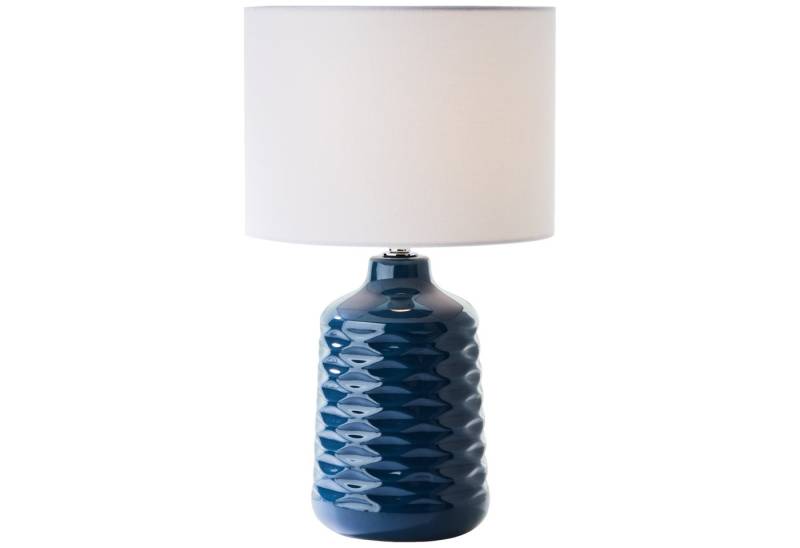 Lightbox Tischleuchte, ohne Leuchtmittel, blaue Keramik Tischlampe weißem Stoffschirm - 42 cm Höhe - E14 Fassung von Lightbox