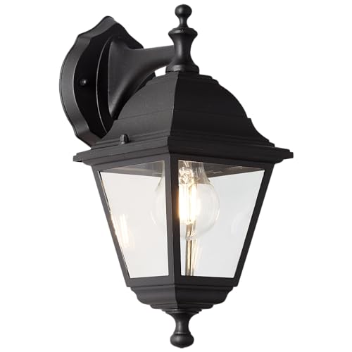 Lightbox Vintage Außen Wandlampe - Glas Regenschutz - hängend - schwarze Outdoor Wandleuchte für den Hauseingang - 31 x 14 x 19 cm - E27, max. 60 W - aus Metall/Glas von Lightbox