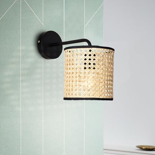 Lightbox Wandlampe im Nature Stil - Rattan Wandleuchte mit Wiener Geflecht - dimmbar mit externen Dimmer 1 x E27 max. 60W - aus Metall/Rattan - in Hellbraun - 25 x 17 cm von Lightbox