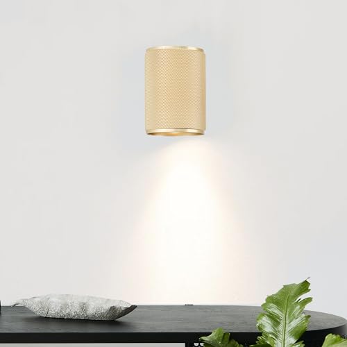 Lightbox Wandlampe mit Down Light - in Goldfarben - inkl. LED - GU10-345 lm - 3000 K - glamouröse Wandleuchte - 9 cm Höhe - Ø 7 cm - aus Aluminium - in Matt Goldfarben von Lightbox