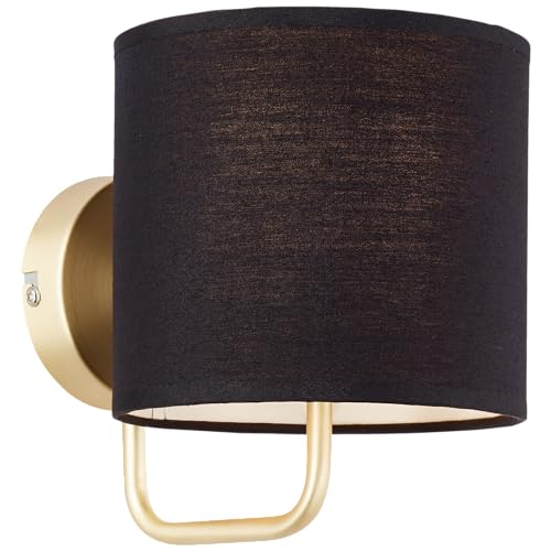 Lightbox Wandlampe mit schwarzem Stoff Schirm | 18 x 15 x 20 cm | skandinavische Wandleuchte für das Schlafzimmer | E14 Fassung | max. 40 W | aus Metall/Textil in Messing/Schwarz von Lightbox