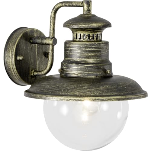 Lightbox Wandleuchte, Wandlampe für Außen, E27 Fassung, IP-Schutzart 44 spritzwassergeschützt, Metall/Glas, Gold gebürstet von Lightbox