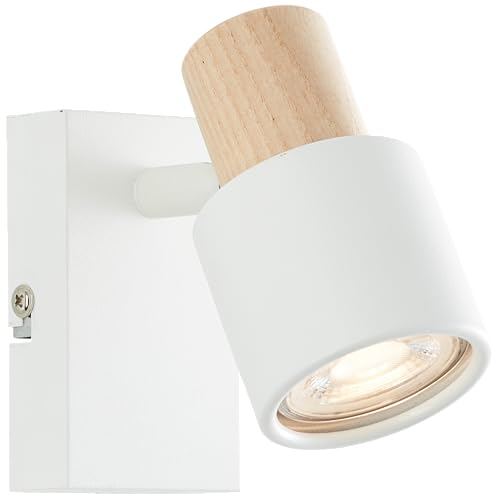 Lightbox Wandspot mit schwenkbarem Kopf & Basis aus amerikanische Weißesche | 119 x 60 x 145 cm | Wandstrahler als Flur-Lampe | GU10 | aus Metall/Holz | in Weiß/Hell-Braun von Lightbox