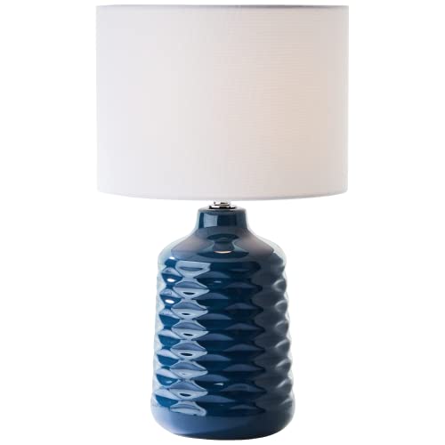 Lightbox blaue Keramik Tischlampe mit weißem Stoff-Schirm - dekorative Tischleuchte mit Schnurzwischenschalter - 42 cm Höhe & 25 cm Durchmesser - E14 Fassung max. 40 W aus Keramik/Metall/Textil von Lightbox