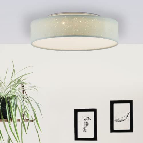 Lightbox dekorative LED Deckenlampe - grüne Deckenleuchte mit Stoff-Schirm in Sternenhimmel Optik - 38 cm Durchmesser - in 3 Stufen über Wandschalter dimmbar - Helligkeit 1200 Lumen - Metall/Textil von Lightbox