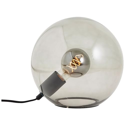 Lightbox dekorative Nachttischlampe - 24 cm Höhe, Ø 25 cm - Tischleuchte mit glatter Rauchglas Kugel & Schalter - für Schlafzimmer - E27, max. 25 W - aus Glas/Metall - in Schwarz/Rauchglas von Lightbox